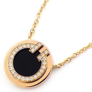 Tiffany T Circle Small Onyx Diamond Necklace Pink Gold
